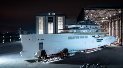 80m Oceanco Y729 Superyacht Heads To Outfitting Facility In Alblasserdam