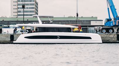 First Pioneer PY60 Solar-Electric Catamaran Enters the Water Ahead of Cannes Debut