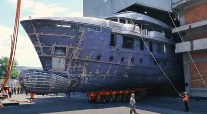 Watch Second  43m CdM Deep Blue 141 Explorer Yacht Move to Outfitting 