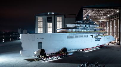 80m Oceanco Y729 Superyacht Heads To Outfitting Facility In Alblasserdam