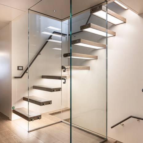 Explorer yacht Mitan indoor stairs with integrated LEDs lighting 