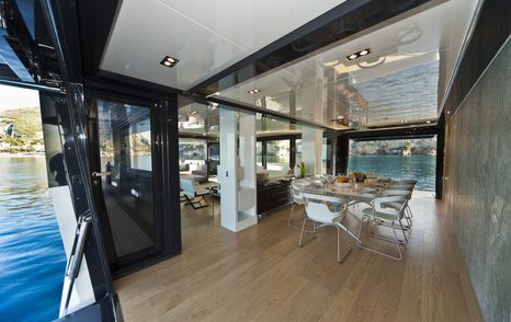Arcadia A115 superyacht exposed dining area
