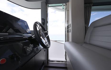 Sirena 48 lower helm seat beside open side access door