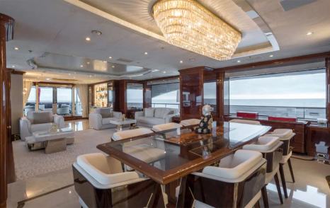 Superyacht Rhino main saloon dining area