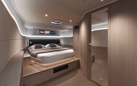 Rendering of new Beneteau Gran Turismo 40 motor yacht cabin