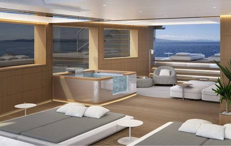 Sunpads and comfortable seating on deck of Ayrton 63m