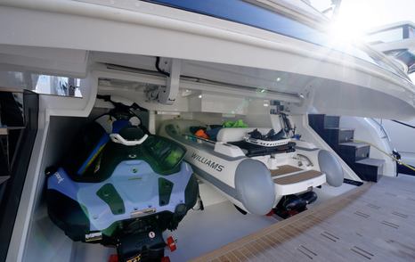 Pearl 73 tender garage with Williams 345 and Sea-Doo Spark