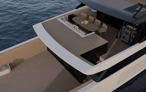 Rendering of Bluegame BGX83 motor yacht aft flybridge seating 