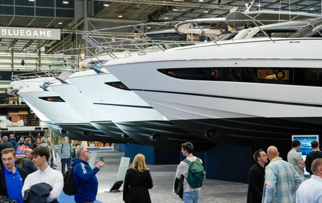 Line of motor yachts on display at boot Düsseldorf