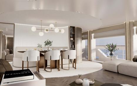 Rendering of Sirena 118 superyacht dining area 