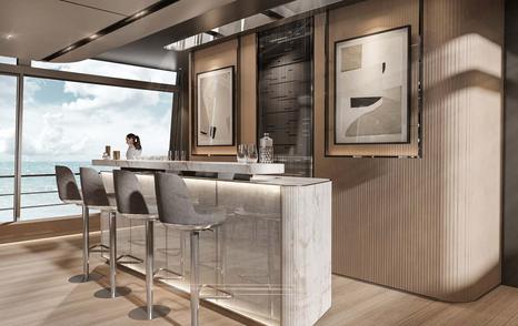 Rendering of Mangusta 165 REV motor yacht interior bar area
