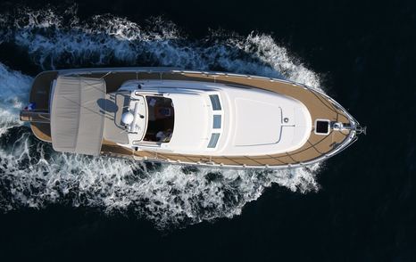 Elling E4 cruising yacht aerial view underway showing full deck layout