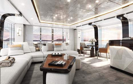 Rendering of Superyacht Project Orion's saloon with L-shaped sofa