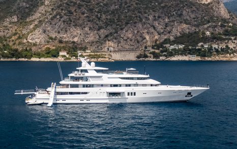 Superyacht CORAL OCEAN at anchor in a bay