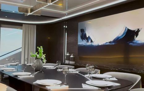 Rendering of new Sunseeker 135 Yacht model dining table 