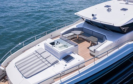 Horizon Yachts FD110 mid aerial shot over the bow