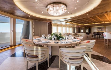 Superyacht Here Comes the Sun's circular dining table 