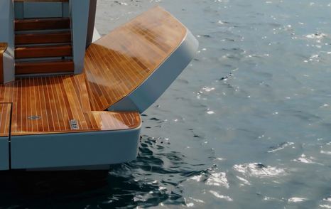 Custom Line Navetta 38 swim platform with drop-down side terrace section