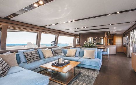  Modern interior fo yacht with lots of comfortable seating and table