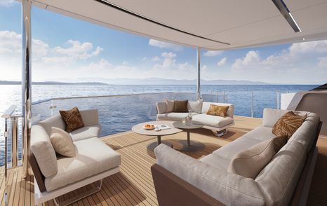 A view looking out over the sea from the Princess X90 stern seating