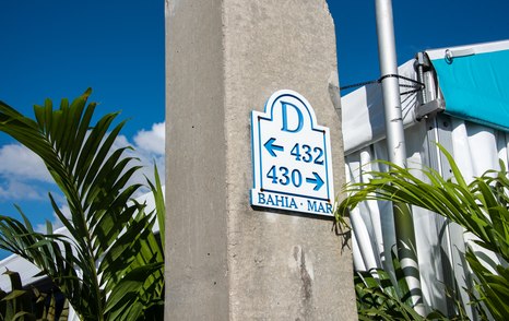 directional sign at yacht show