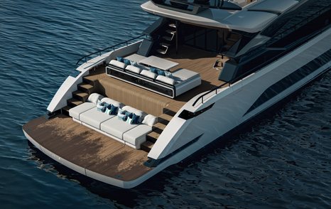 AB Yachts AB 95S motor yacht stern with integrated beige seating