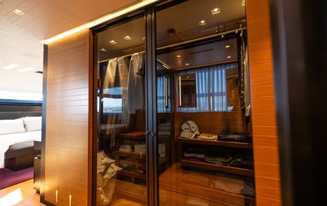 Motor yacht Le Gypsy master cabin wardrobe with glass doors 