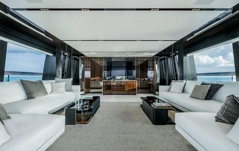 Riva motor yacht Janus Navem sky lounge with white sofas 