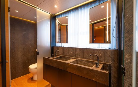 Motor yacht Le Gypsy master cabin ensuite with his and her sinks