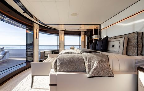Lady Estey master suite with view of private deck