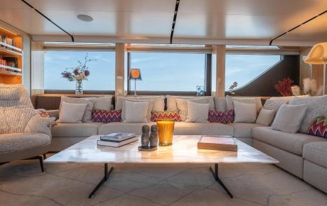 Sanlorenzo SD126 Motor Yacht Kia Ora main saloon L-shaped grey seating