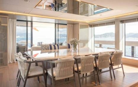 Sanlorenzo motor yacht Tolemai dining room table and chairs