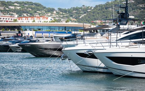 Motor yachts berthed at the Cannes Yachting Festival