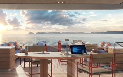 Rendering of Benetti B.Neos superyacht upper aft deck desk and work area 