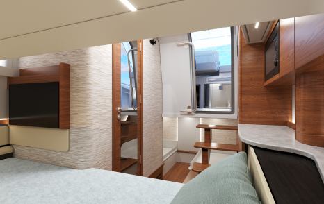 Rendering of Tiara Yachts 39LS sports yacht bedroom alleyway