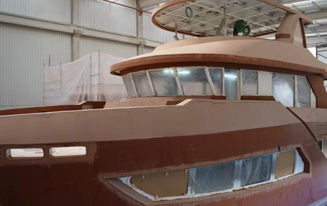 Bering B88 motor yacht under construction foredeck view  