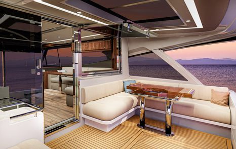 Alfresco dining option onboard Riviera 645 SUV.