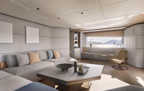 Azimut Grande Trideck motor yacht upper deck lounge with L-shaped sofa