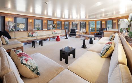 Wedge Too yacht skylounge with wraparound seating and sea views