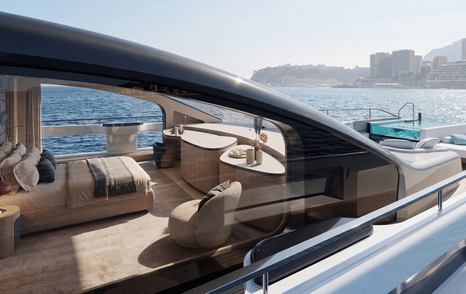 Rendering of Mangusta GranSport 50 motor yacht forward master cabin 