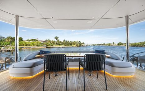 Princess Y95 Motor Yacht Just Perfect aft deck shaded seating 