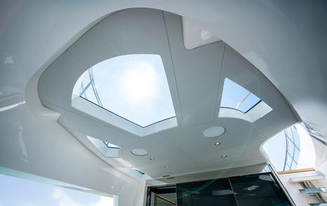 Skylights above the Gulf Craft Majesty 100 Terrace owner's outdoor lounge