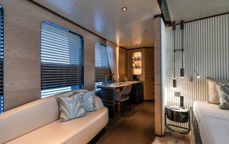 Motor yacht Kasif master cabin seating and desk area