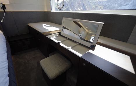 Fairline Targa 58 GTO owner's cabin dressing table with lift-up mirror