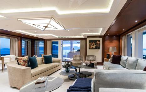 Superyacht Anshin main saloon lounge area