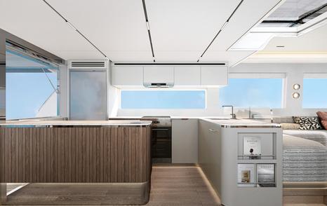 Rendering of CL Yachts CLB65 SUV motor yacht aft galley 