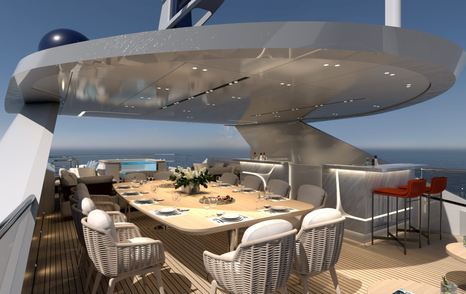 Rendering of Dearsan Superyacht Queen Yaz sundeck aflresco dining