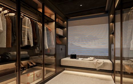 Rendering of Sunreef 65M Explorer catamaran master cabin walk in wardrobe 