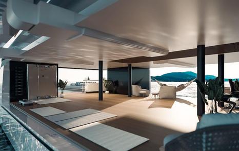 The interiors aboard the Benetti B.Yond 57M Beach bring the outside in, with large openings for additional light and to enhance the feeling of space