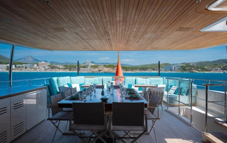Sanlorenzo SD126 Motor Yacht Kia Ora aft deck with shaded seating